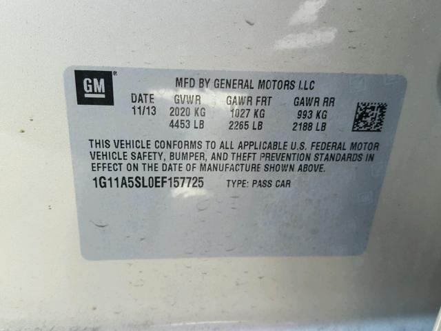 1G11A5SL0EF157725 - 2014 CHEVROLET MALIBU LS BEIGE photo 10