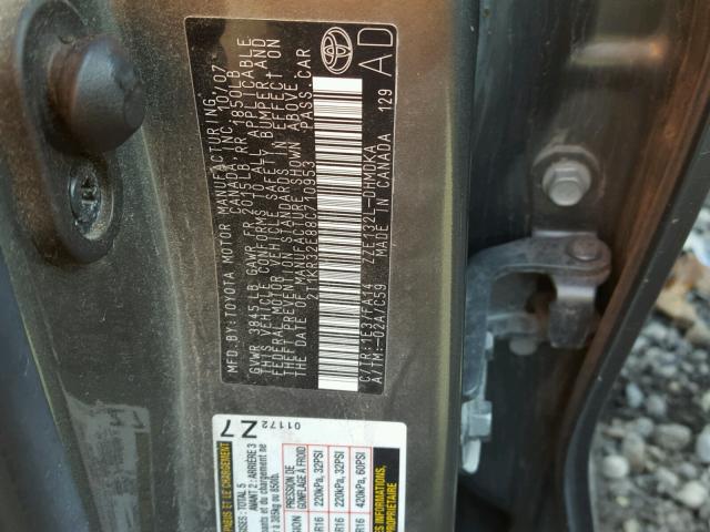 2T1KR32E88C710953 - 2008 TOYOTA COROLLA MA GRAY photo 10