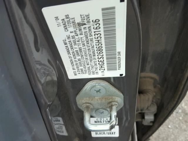 2HGES26865H531636 - 2005 HONDA CIVIC EX GRAY photo 10