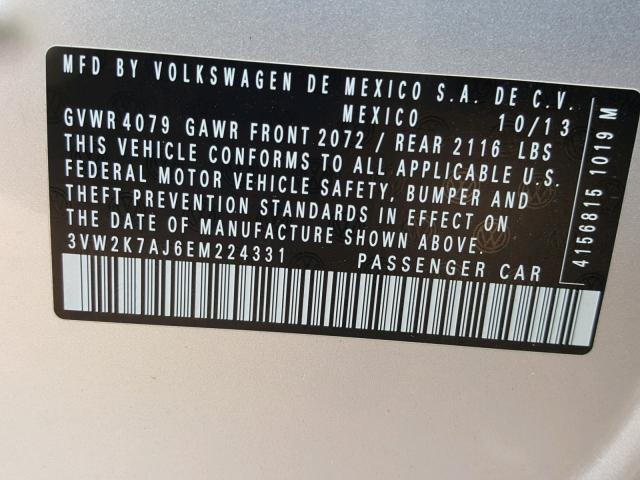 3VW2K7AJ6EM224331 - 2014 VOLKSWAGEN JETTA BASE SILVER photo 10