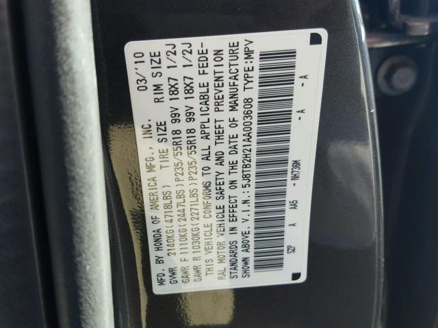 5J8TB2H21AA003608 - 2010 ACURA RDX GRAY photo 10