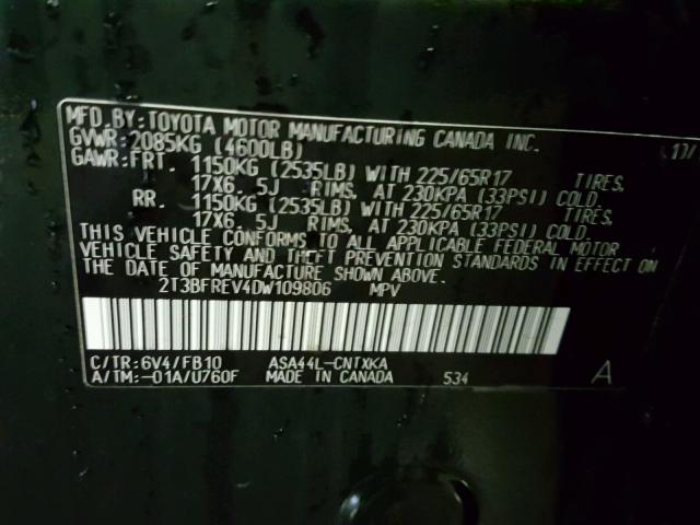 2T3BFREV4DW109806 - 2013 TOYOTA RAV4 LE Yaşıl foto 10