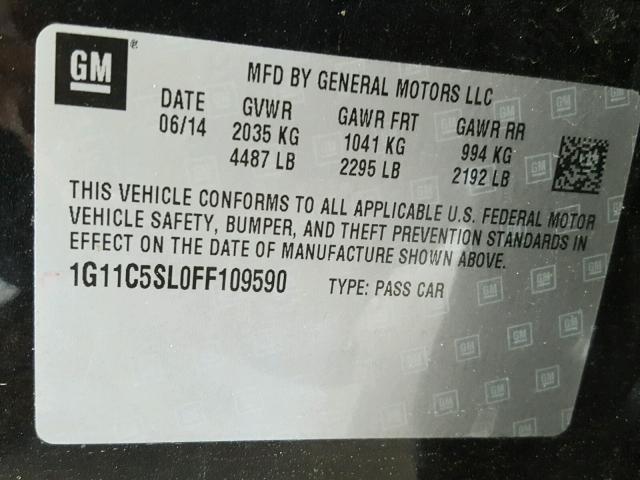 1G11C5SL0FF109590 - 2015 CHEVROLET MALIBU 1LT შავი ფოტო 10