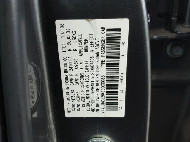 JH4CU26639C030385 - 2009 ACURA TSX CHARCOAL photo 10