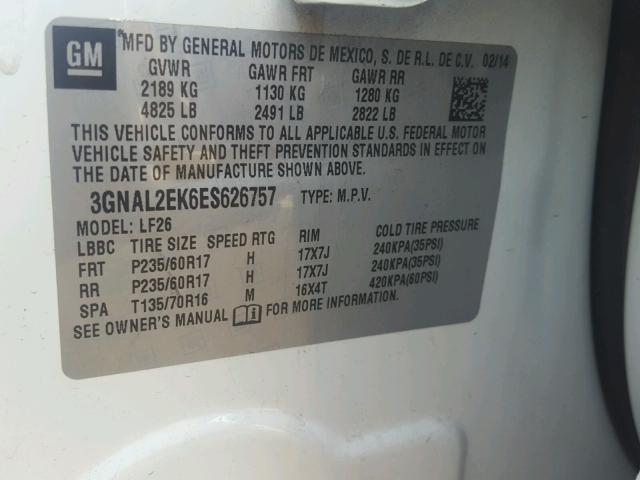 3GNAL2EK6ES626757 - 2014 CHEVROLET CAPTIVA LS 白色 照片 10