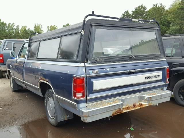 1B7HE16Y6KS049539 - 1989 DODGE D-SERIES D BLUE photo 3