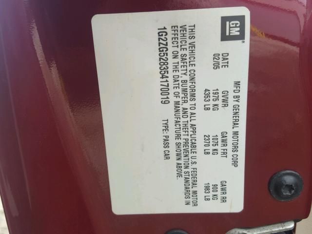 1G2ZG528354170019 - 2005 PONTIAC G6 MAROON photo 10