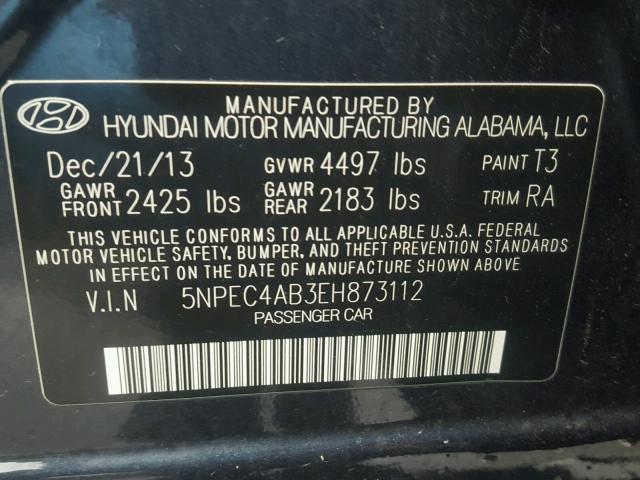 5NPEC4AB3EH873112 - 2014 HYUNDAI SONATA SE GRAY photo 10