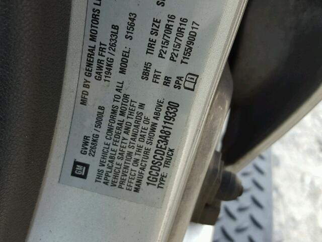 1GCDSCDE3A8119330 - 2010 CHEVROLET COLORADO L SILVER photo 10