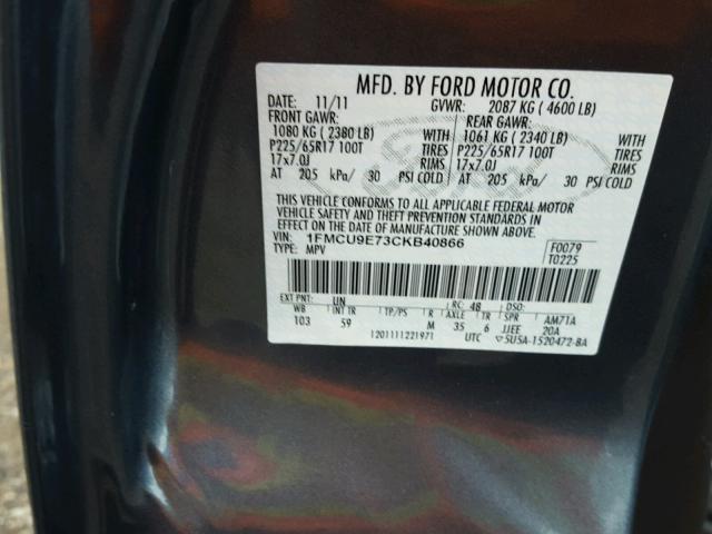 1FMCU9E73CKB40866 - 2012 FORD ESCAPE LIM BLUE photo 10