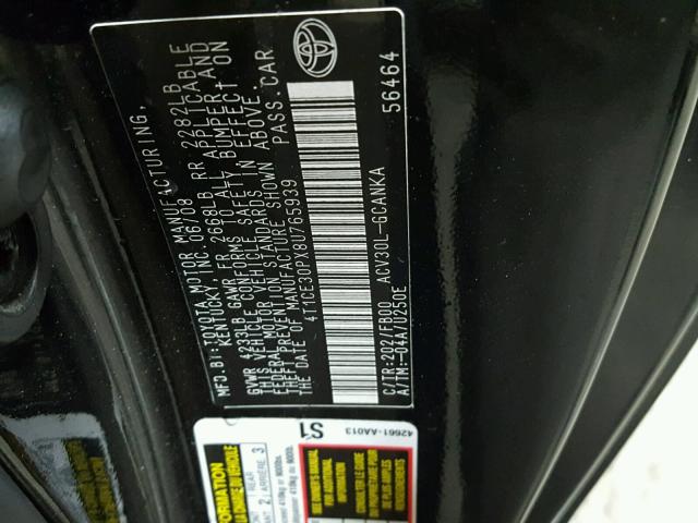 4T1CE30PX8U765939 - 2008 TOYOTA CAMRY SOLA BLACK photo 10