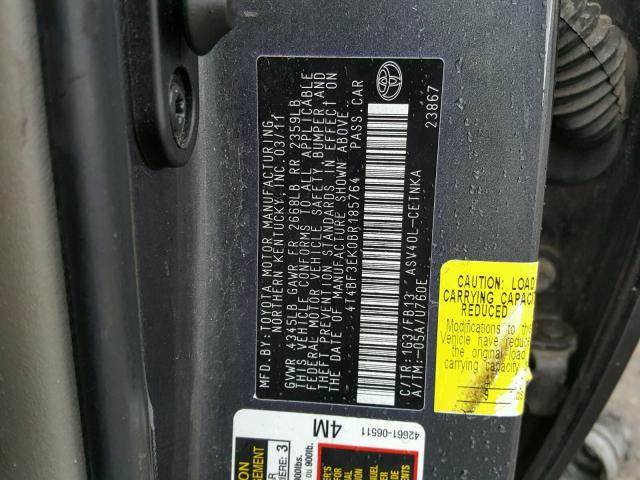 4T4BF3EK0BR185764 - 2011 TOYOTA CAMRY BASE 灰色 照片 10