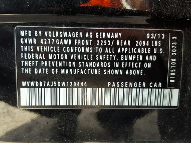 WVWDB7AJ5DW129446 - 2013 VOLKSWAGEN GOLF 黑色 照片 10