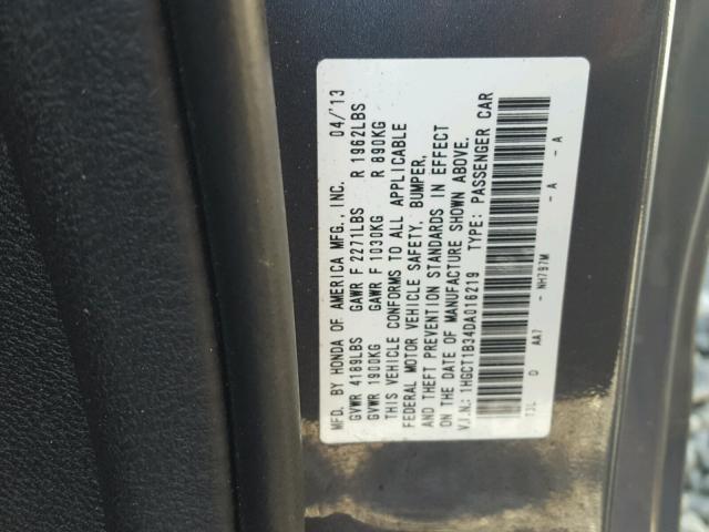 1HGCT1B34DA016219 - 2013 HONDA ACCORD LX- GRAY photo 10