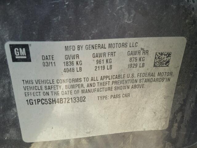 1G1PC5SH4B7213302 - 2011 CHEVROLET CRUZE LS CHARCOAL photo 10