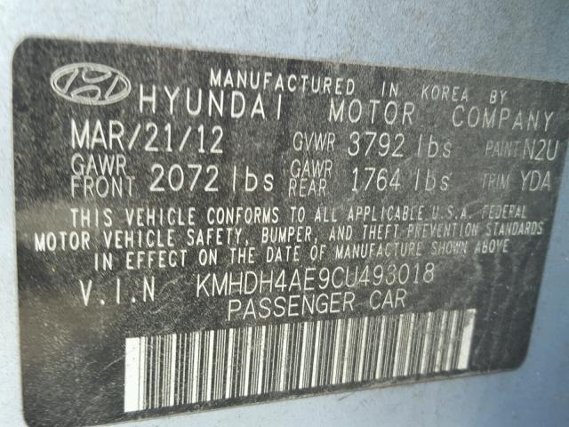 KMHDH4AE9CU493018 - 2012 HYUNDAI ELANTRA GL BLUE photo 10