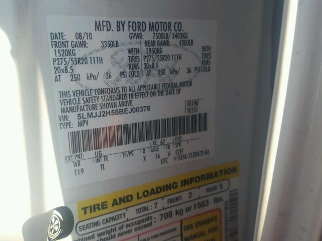 5LMJJ2H55BEJ00378 - 2011 LINCOLN NAVIGATOR 白色 照片 10