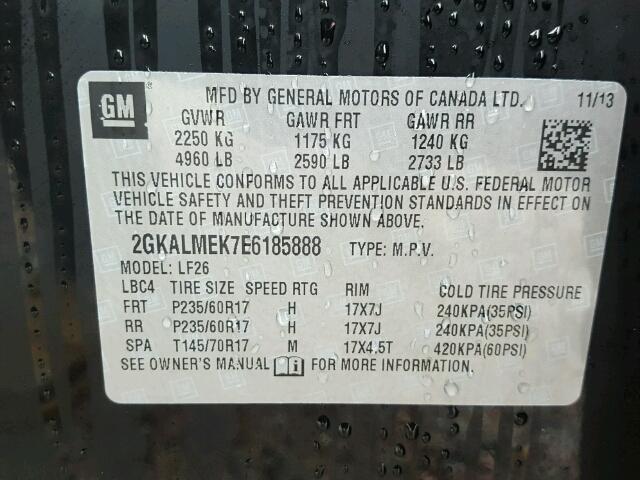 2GKALMEK7E6185888 - 2014 GMC TERRAIN SL BLACK photo 10