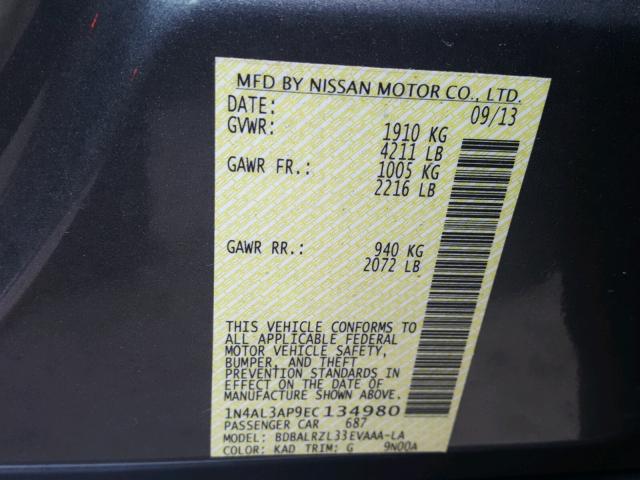 1N4AL3AP9EC134980 - 2014 NISSAN ALTIMA 2.5 GRAY photo 10