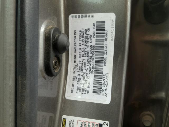 1NXBR32E34Z302806 - 2004 TOYOTA COROLLA CE GRAY photo 10