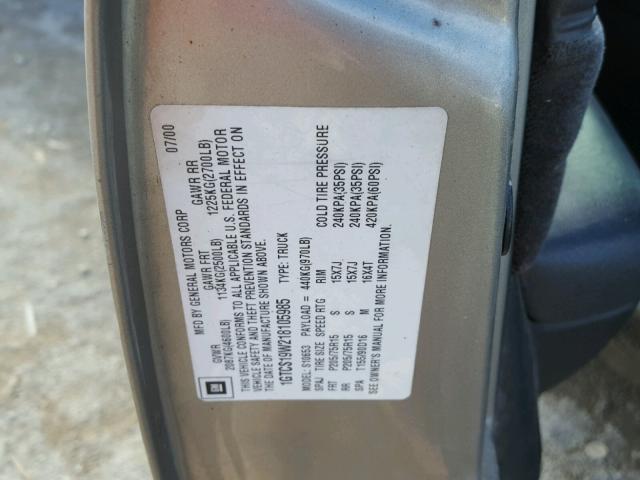 1GTCS19W218105985 - 2001 GMC SONOMA GRAY photo 10