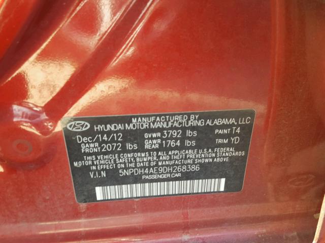 5NPDH4AE9DH268386 - 2013 HYUNDAI ELANTRA GL RED photo 10