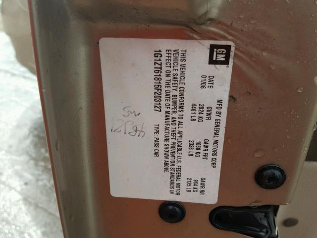 1G1ZT61816F203127 - 2006 CHEVROLET MALIBU MAX თაფლისფერი ფოტო 10