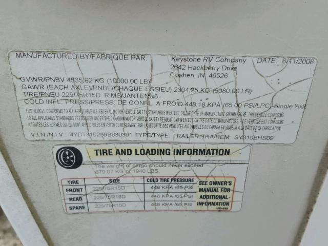 4YDT310289B630391 - 2009 KEYSTONE OUTBACK WHITE photo 10