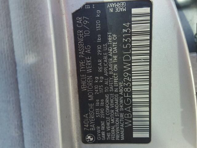 WBAGF8329WDL53134 - 1998 BMW 740 I AUTO SILVER photo 10