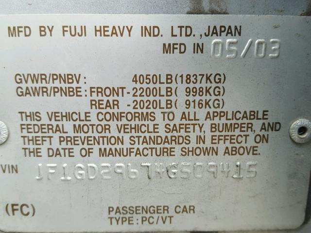 JF1GD29674G509415 - 2004 SUBARU IMPREZA WR SILVER photo 8