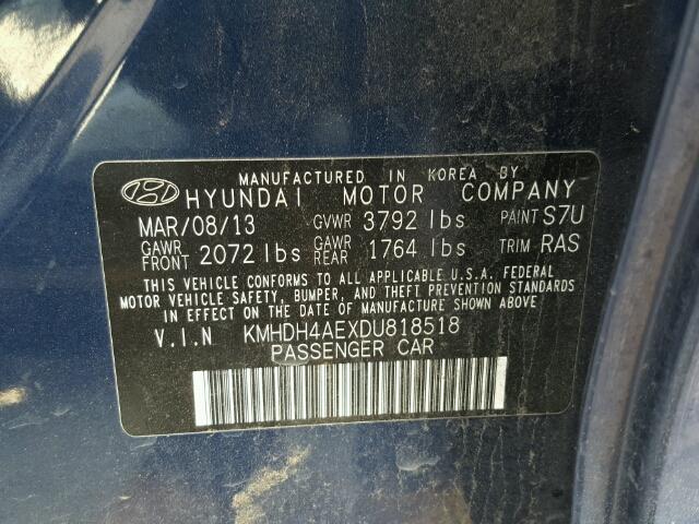 KMHDH4AEXDU818518 - 2013 HYUNDAI ELANTRA GL BLUE photo 10