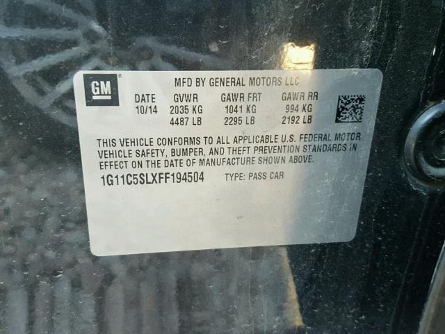 1G11C5SLXFF194504 - 2015 CHEVROLET MALIBU 1LT CHARCOAL photo 10