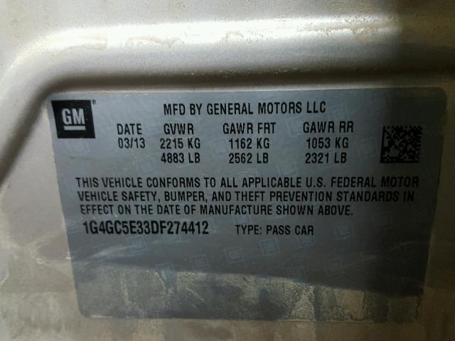 1G4GC5E33DF274412 - 2013 BUICK LACROSSE GOLD photo 10