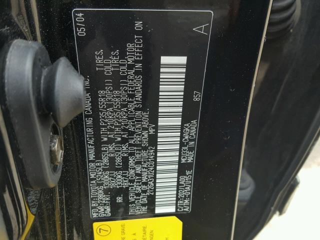 2T2GA31U24C014942 - 2004 LEXUS RX BLACK photo 10