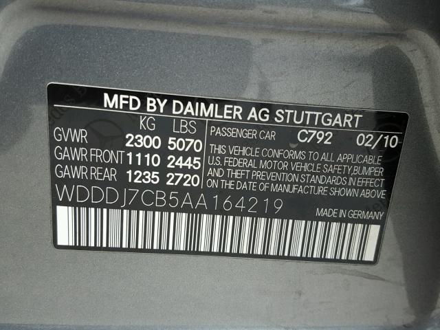 WDDDJ7CB5AA164219 - 2010 MERCEDES-BENZ CLS GRAY photo 10