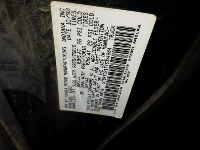 5TBRT3817YS034984 - 2000 TOYOTA TUNDRA ACC GREEN photo 10