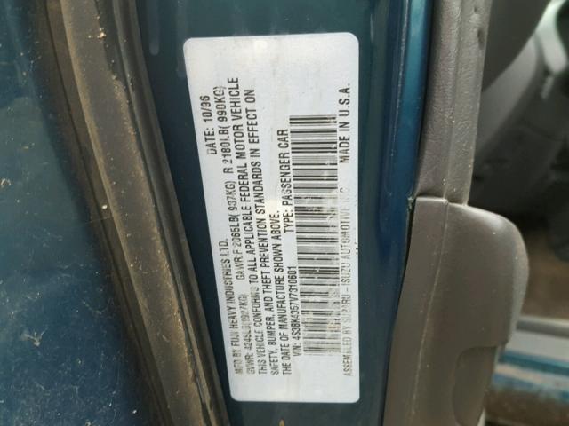 4S3BK4357V7310601 - 1997 SUBARU LEGACY L GREEN photo 10