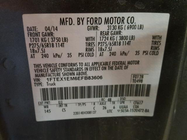 1FTEX1EM6EFB83606 - 2014 FORD F150 GRAY photo 10