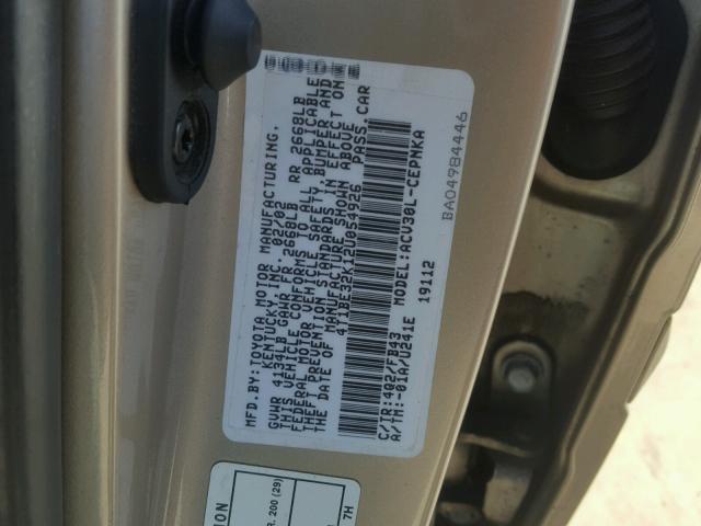 4T1BE32K12U054926 - 2002 TOYOTA CAMRY LE GOLD photo 10