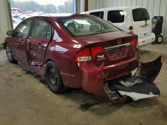 19XFA16599E051808 - 2009 HONDA CIVIC LX MAROON photo 3