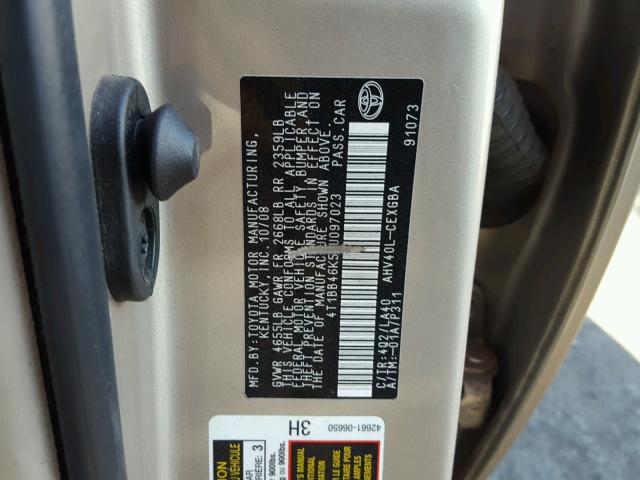 4T1BB46K59U097023 - 2009 TOYOTA CAMRY HYBR TAN photo 10