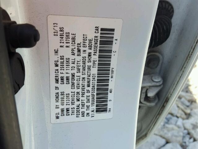 19UUA8F50DA013431 - 2013 ACURA TL TECH WHITE photo 10