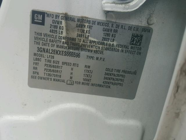 3GNAL2EKXES666596 - 2014 CHEVROLET CAPTIVA LS 白色 照片 10