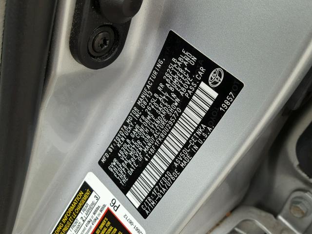 4T1BF1FK8DU295770 - 2013 TOYOTA CAMRY L SILVER photo 10