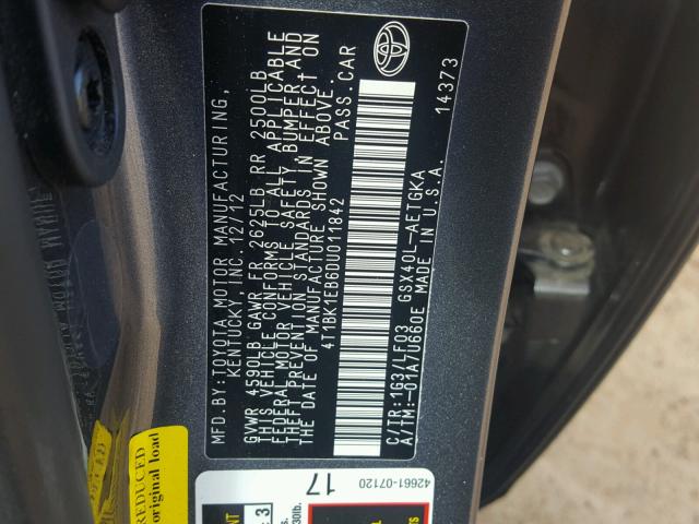 4T1BK1EB6DU011842 - 2013 TOYOTA AVALON BAS GRAY photo 10