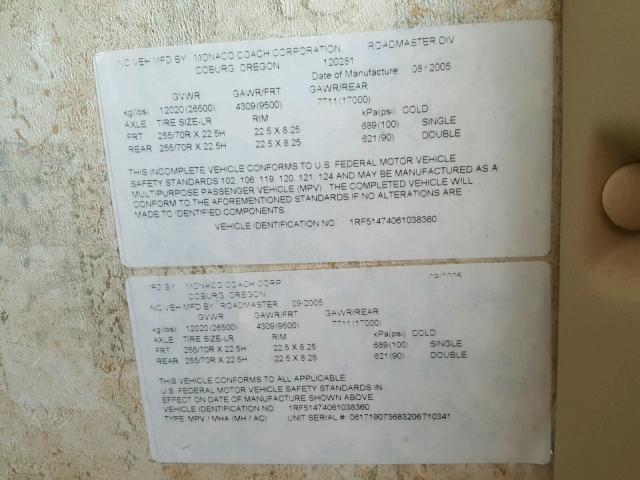 1RF51474061038360 - 2006 ROADMASTER RAIL MONOCOQUE Qəhvəyi foto 10