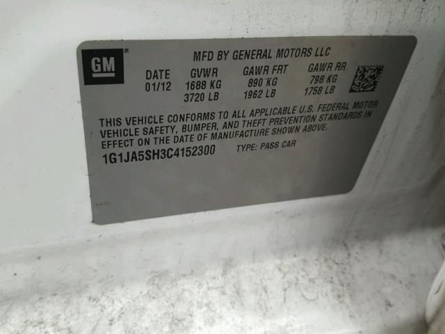 1G1JA5SH3C4152300 - 2012 CHEVROLET SONIC LS 白色 照片 10