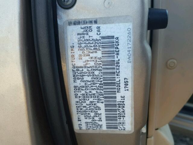 4T1BF28B4YU103916 - 2000 TOYOTA AVALON XL Алтын фото 10