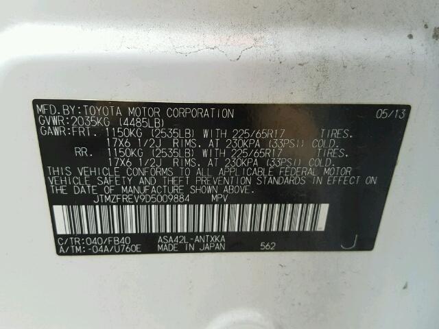 JTMZFREV9D5009884 - 2013 TOYOTA RAV4 LE Ağ foto 10