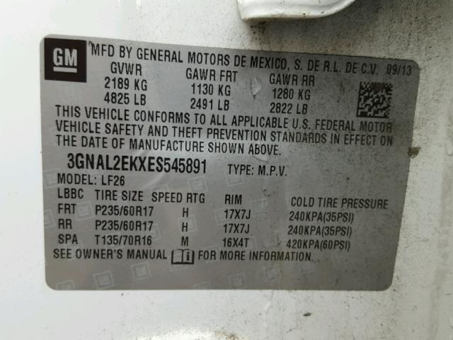 3GNAL2EKXES545891 - 2014 CHEVROLET CAPTIVA LS 白色 照片 10